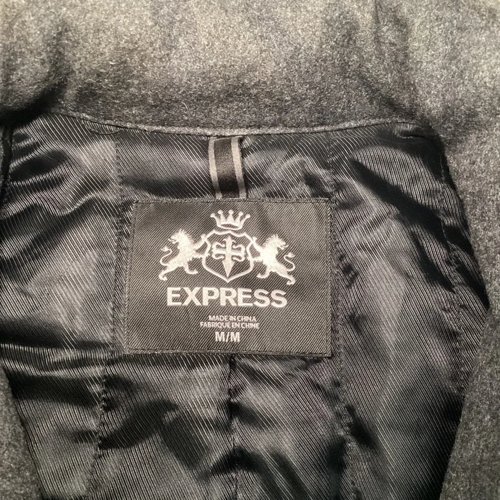 Express Mens Heather Grey Wool Blend Field Jacket Hooded Coat 37F3440 Size M